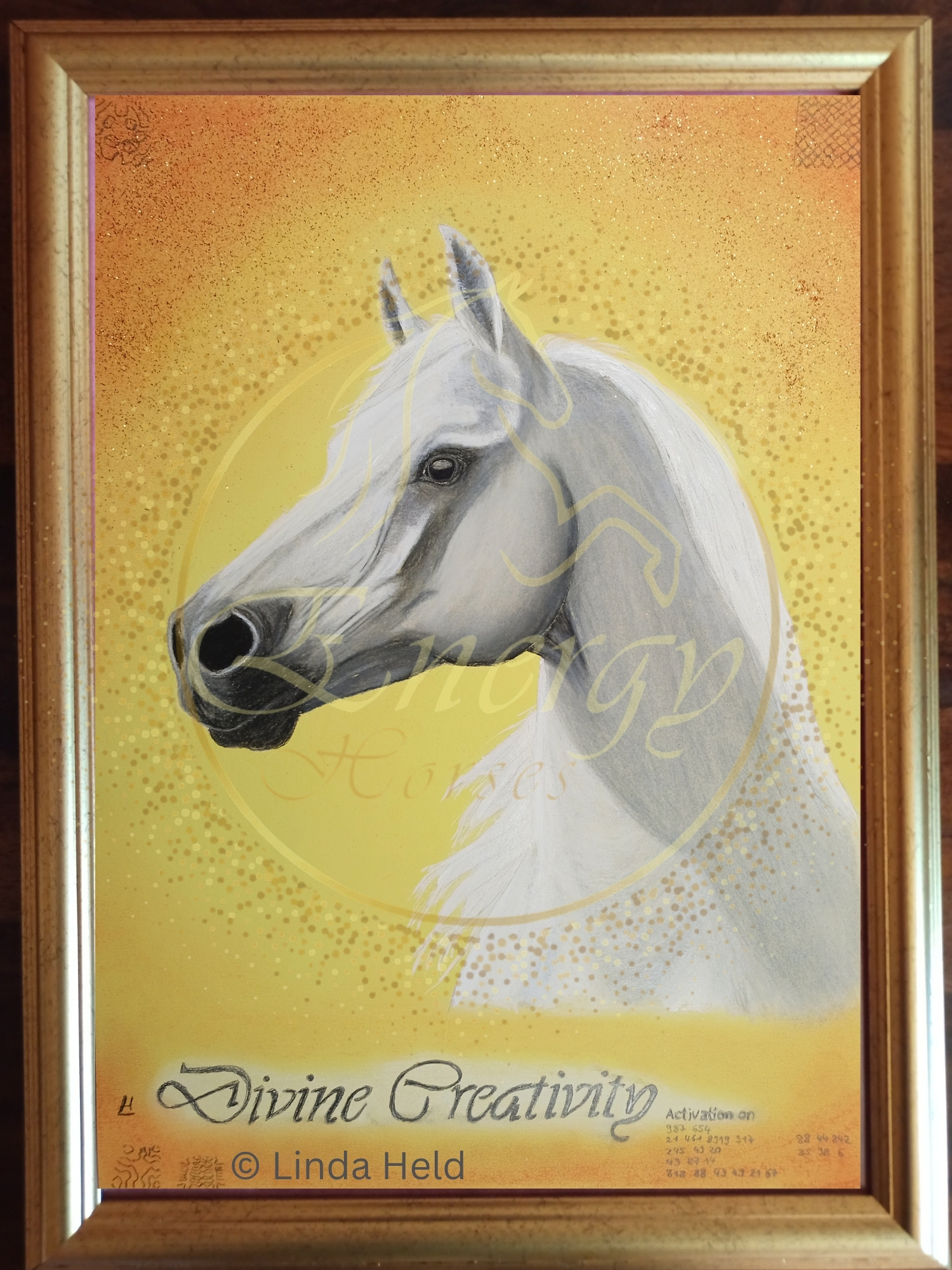 Divine Creativity Energy Horse - Original in DIN A3 mit Rahmen. Preis 888€, nur nach Absprache (info@lindaheld.com)