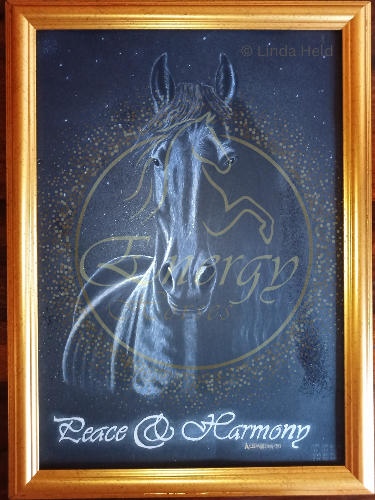 Peace Harmony Energy Horse- Original in DIN A3 mit Rahmen. Preis 888€, nur nach Absprache (info@lindaheld.com)